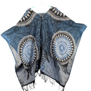 Marc New York Andrew Marc Women's Poncho Sweater Blue One Size Paisley Fringe